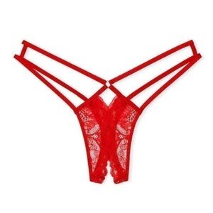 Victoria’s Secret Red Strappy Crotchless Panties Size Large
